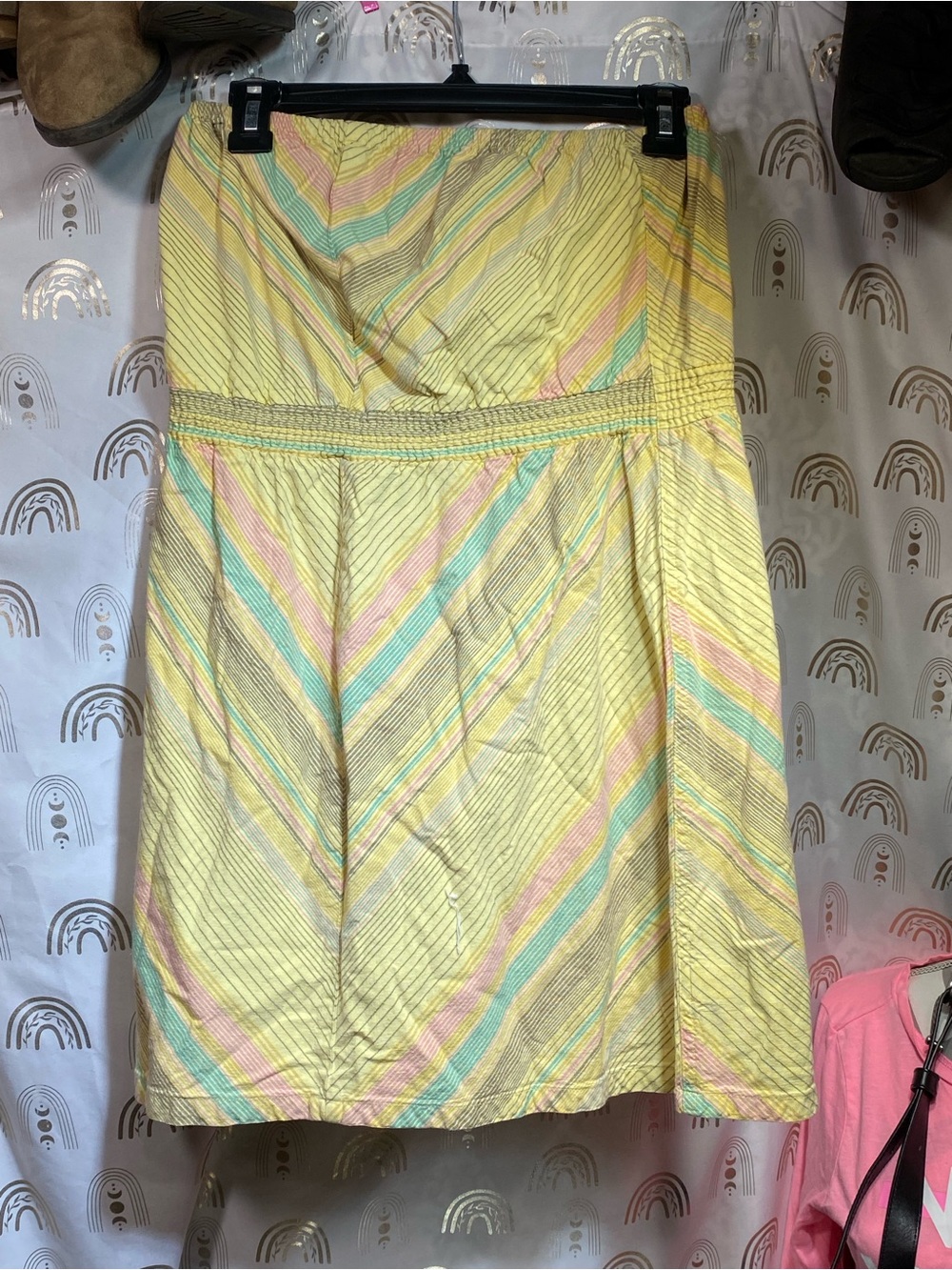 Mossimo Supply Co. Pastel Yellow Stripe A-Line Skirt with Braided Waist